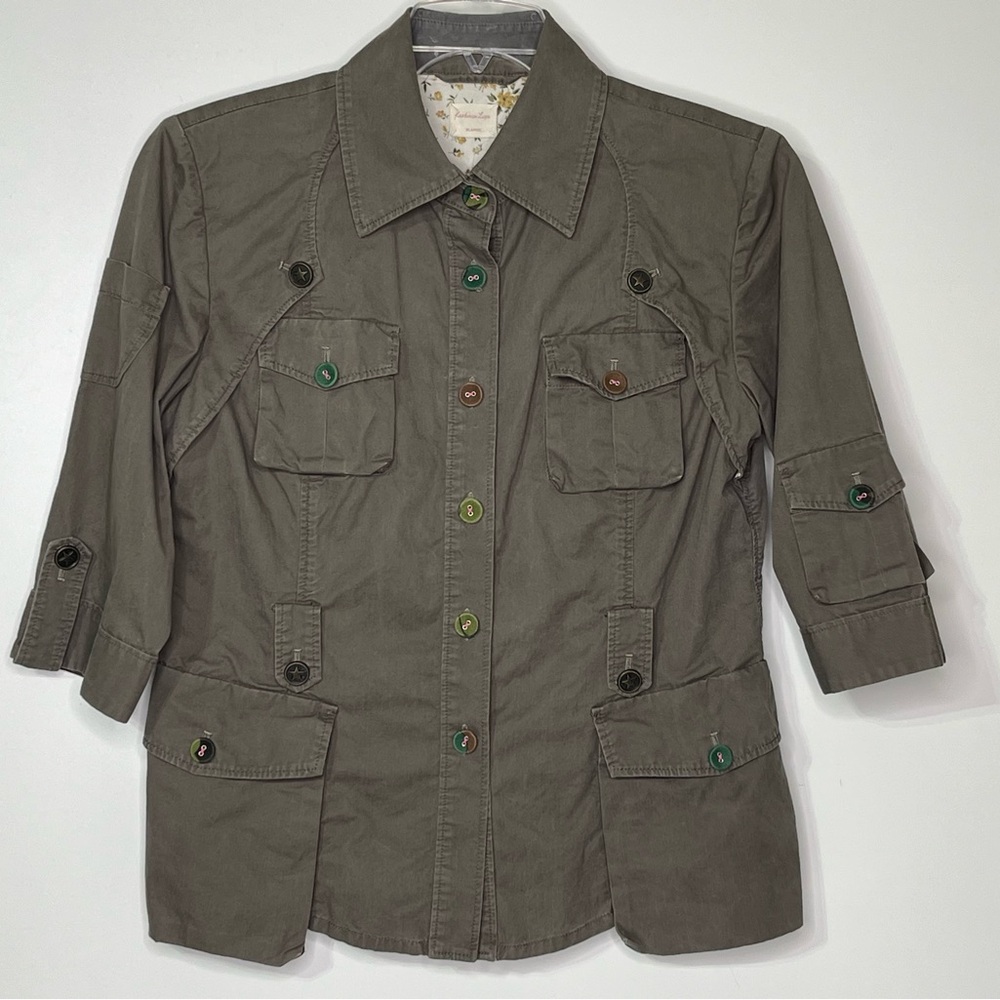 Kashieca Luxe Brown Military Style Light 3/4 Sleeve Jacket Junior Women‎ XL